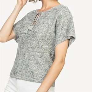 Lilla P Gray Marbled Tie Front Tassel Short Sleeve Sweater - M